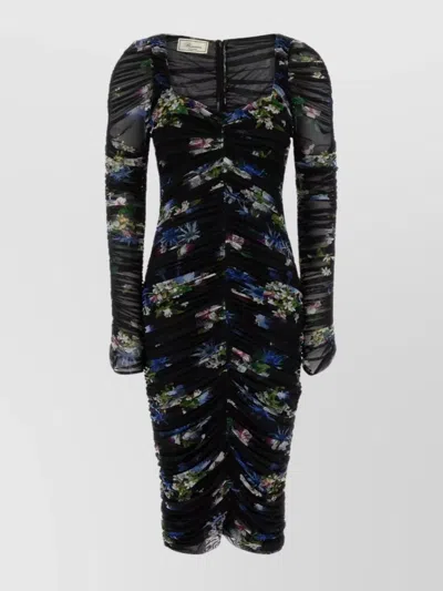 BLUMARINE FLORAL TULLE DRESS WITH LONG SHEER SLEEVES