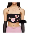 Blumarine Black Floral Camisole In Nude