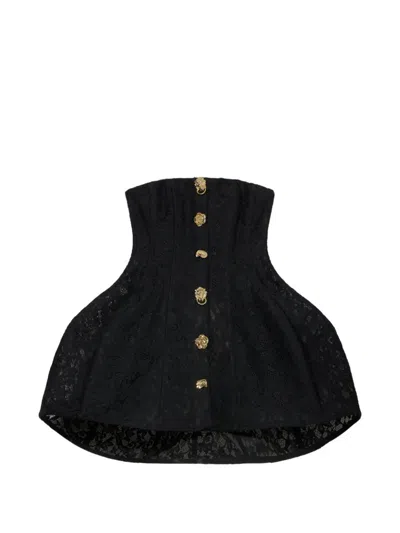 Blumarine Floral-lace Strapless Mini Dress In Black