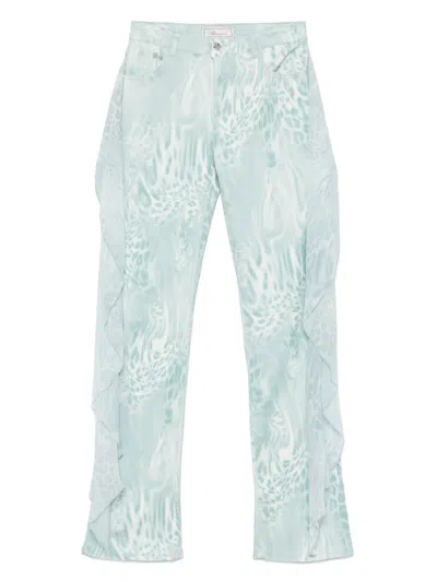 Blumarine Flounce-detail Printed Jeans In Blue