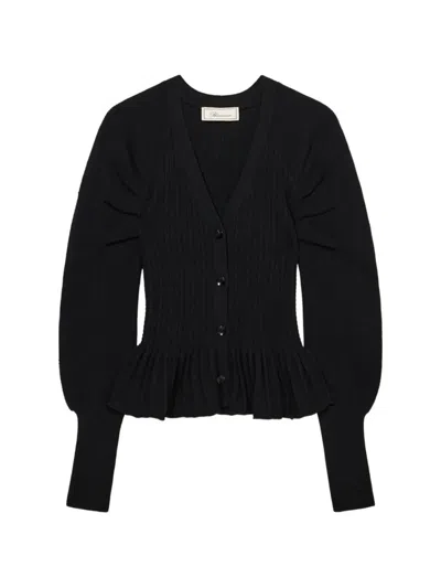 Blumarine Flounced-detail V-neck Cardigan In Black