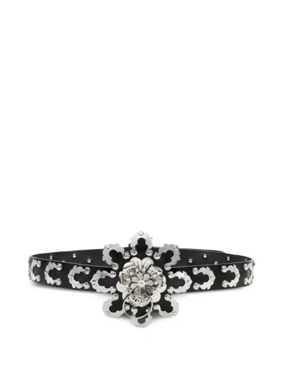 Blumarine Flower-appliqué Leather Belt In Black