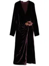 Blumarine Fluid Velvet Midi Wrap Dress In Purple