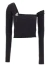 Blumarine Flower-embellished One-shoulder Sweater In Black