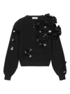 Blumarine Flower-embellished Ribbed Sweater In Black