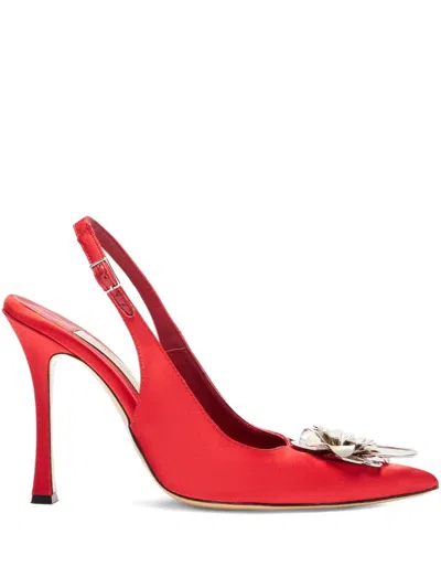Blumarine Flower-embellished Slingback Pumps In Red