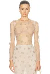 Blumarine Beige Sheer Floral Blouse In Grain & Ginger
