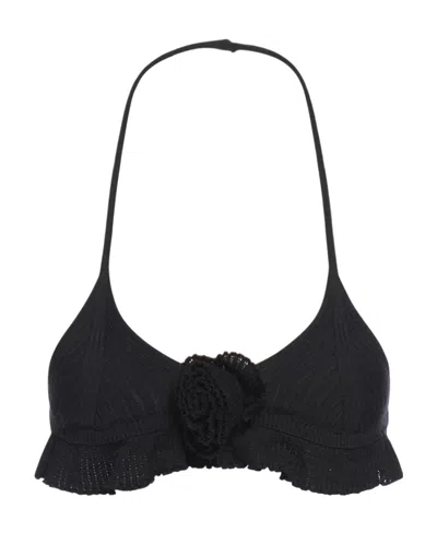 Blumarine Flower Knitted Bra In Black