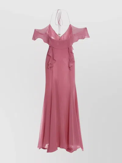 Blumarine Flowy Silk Halter Neck Dress In Pink