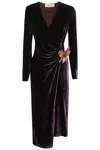 Blumarine Fluid Velvet Midi Wrap Dress In Prune Red