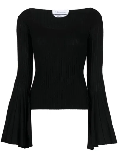 Blumarine Wide-sleeve Knitted Top In Black