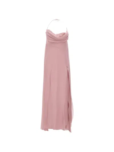 Blumarine Folded Neckline Slit Maxi Dress In Pink
