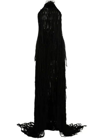 Blumarine Fringe-design Sleeveless Maxi Dress In Black