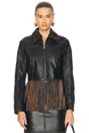 Blumarine Fringe Leather Jacket In Black