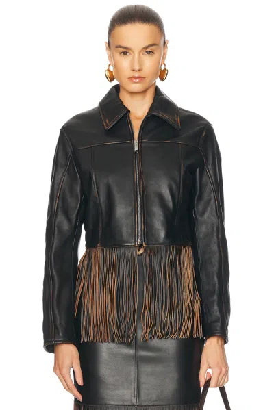 Blumarine Fringe Leather Jacket In Black