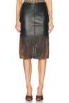 Blumarine Fringe Leather Skirt In Black