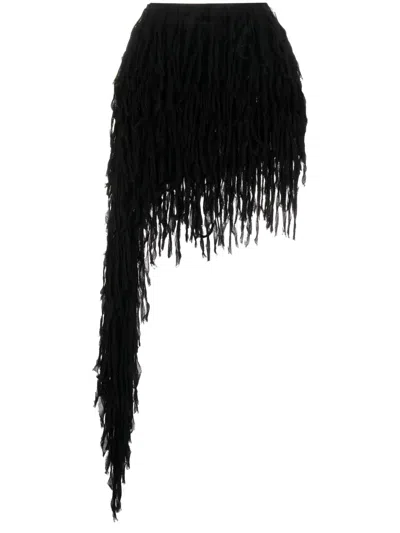 Blumarine Fringed Asymmetric Miniskirt In Black