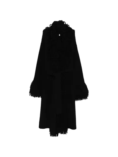 Blumarine Fringed Coat In Black