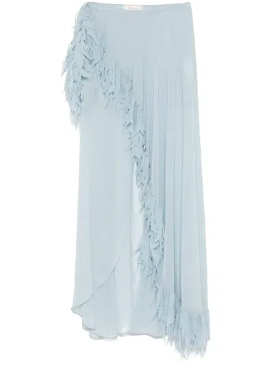 Blumarine Fringed-detail Maxi Skirt In Blue