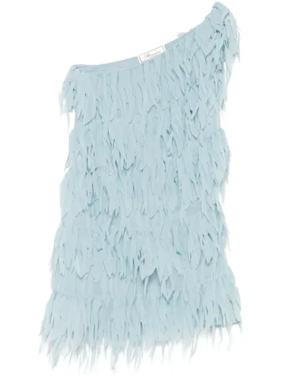 Blumarine Fringed Mini Dress In Blue