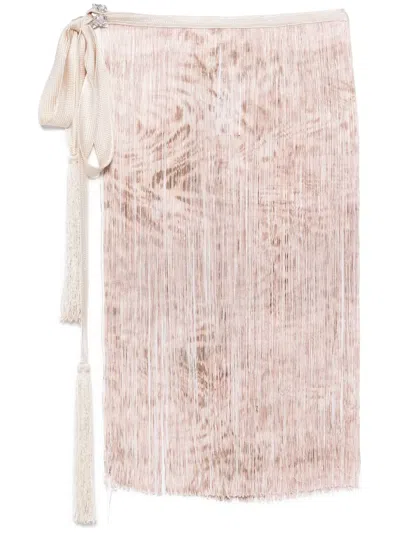 Blumarine Fringed Mini Skirt In Neutrals