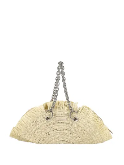 Blumarine Fringed Tote Bag In Neutral