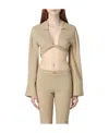 Blumarine Front-knot Cropped Shirt In Nude