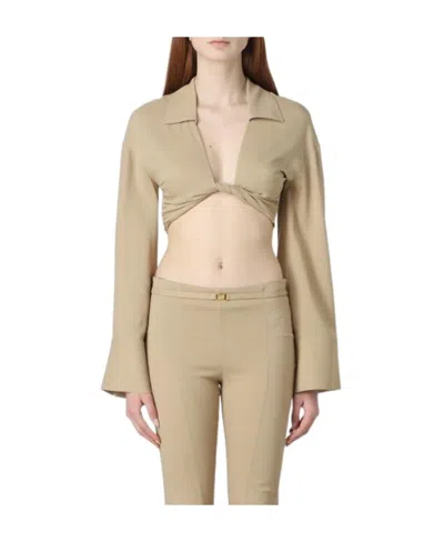 Blumarine Front-knot Cropped Shirt In Nude