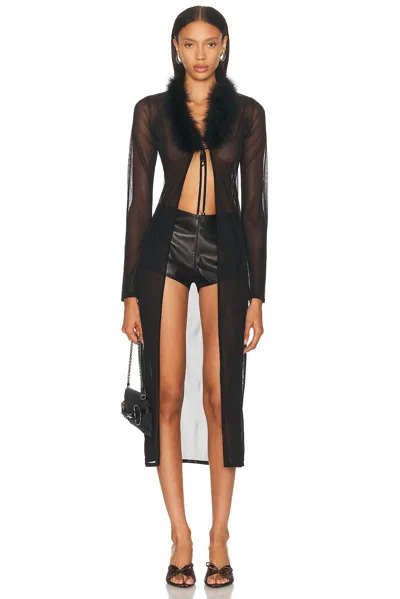 Blumarine Fur Collar Long Cardigan In Black