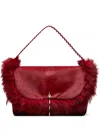 Blumarine Fur-trim Braided-handle Shoulder Bag In Red