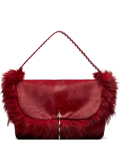 Blumarine Fur-trim Braided-handle Shoulder Bag In Red