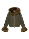 Blumarine Fur-trimmed Bomber Jacket In Green