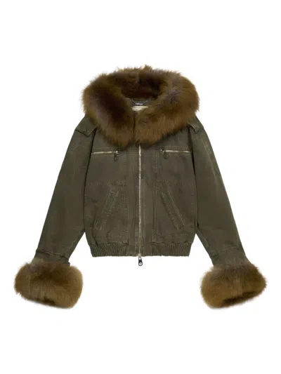 Blumarine Fur-trimmed Bomber Jacket In Green