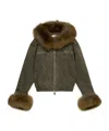 Blumarine Green Jacket With Removable Fur Details In Cotton Woman In Green