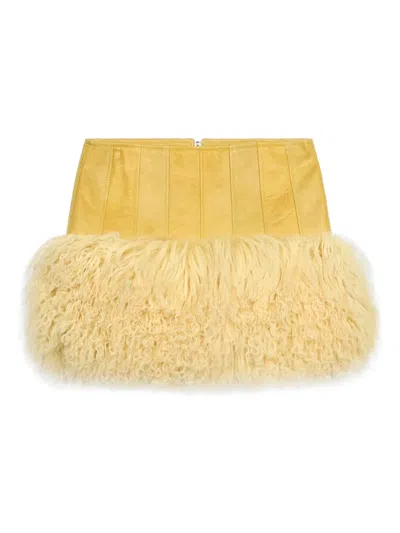 Blumarine Fur-trimmed Mini Skirt In Yellow