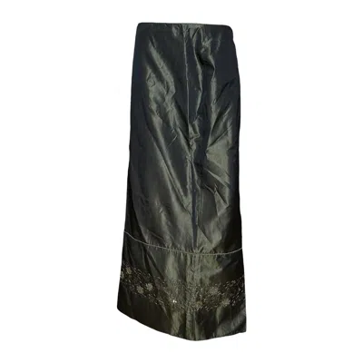 Pre-owned Blumarine F/w 1999 Dark Green Iridescent Taffeta Sequin-embroidered Maxi Skirt