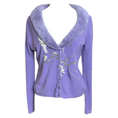 Pre-owned Blumarine F/w 1999 Purple Fur Trim Cardigan