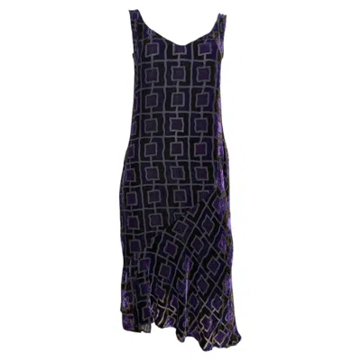 Pre-owned Blumarine F/w 2003 Purple Devor� Velvet Geometric Midi Dress