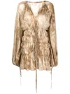 Blumarine Gathered-detailing Long-sleeve Dress In Neutrals