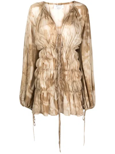 Blumarine Gathered-detailing Long-sleeve Dress In Neutrals