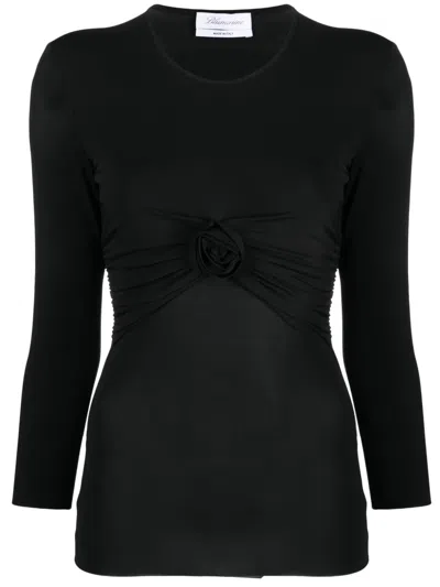 Blumarine Gathering Detail Stretch Top In Black