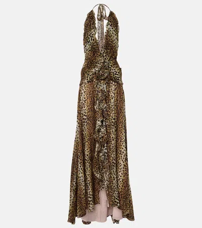 Blumarine Georg Leopard-print Maxi Dress In Blackcognac