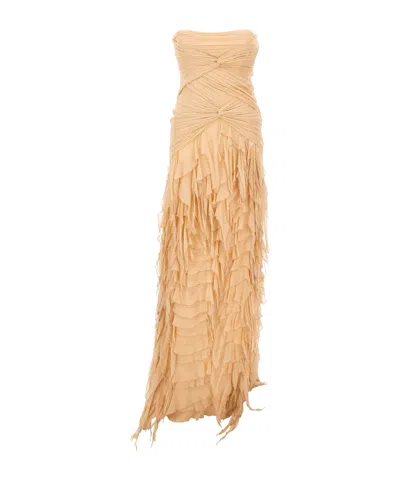 Blumarine Georg Strapless Ruffled Dress In Brown
