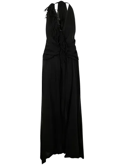 Blumarine Georgette Dress With Fringe In Black