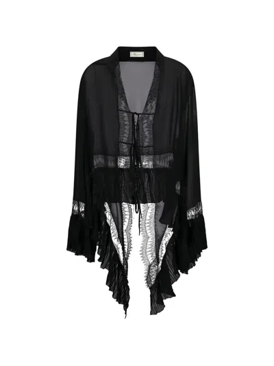 Blumarine Georgette Lace Blouse In Black