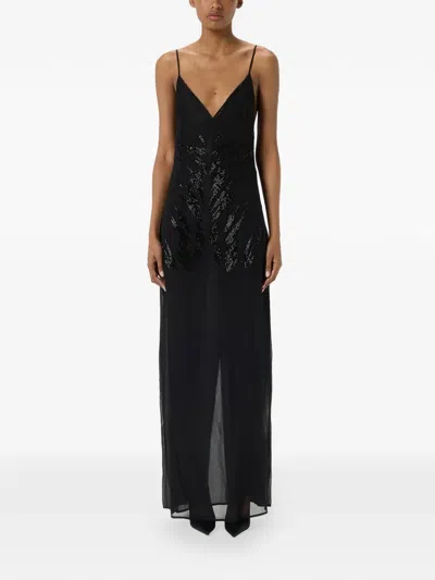 Blumarine Georgette Lace Embroidered Dress In Black