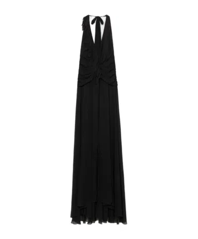 Blumarine Georgette Long Dress With Drapes In Black