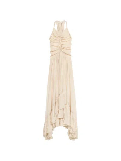 Blumarine Georgette Maxi Dress In Neutral