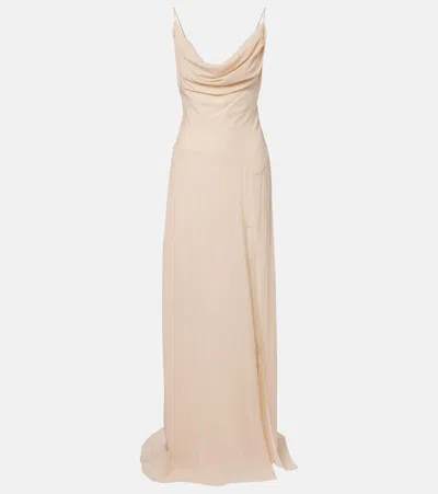 Blumarine Georgette Maxi Dress In Neutral