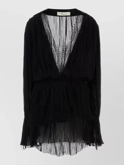 Blumarine Georgette Mini Dress V Neckline Long Sleeves In Black